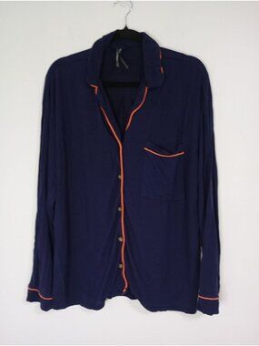 Anthropologie Navy Pajama Set Button-Down Top Wide-Leg Pants XS Top M Pants